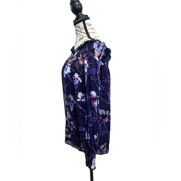 Silk Floral Burnout Off Shoulder Blouse - Picture 9 of 13